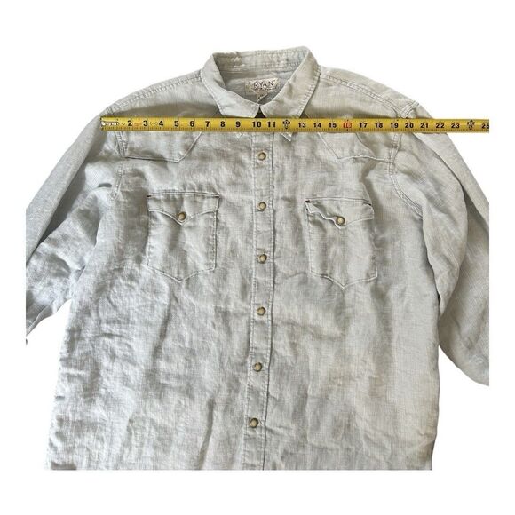 Ryan Michael Shirt Men’s XXL Western Pearl Snap Linen Chambray Blue Whipstitch - Picture 4 of 9
